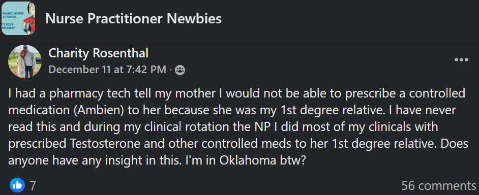 Nurse practitioner wonders why she can't prescribe controlled substances to her mom