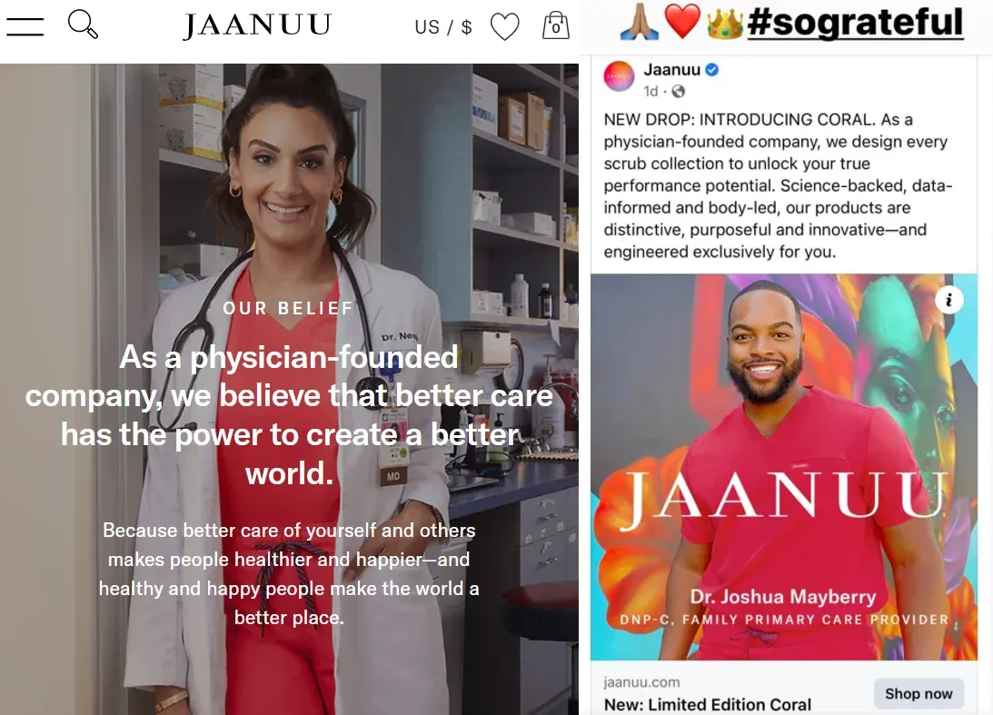 "Physician-founded" scrubs company Jaanuu features a "Doctor" in its latest ad