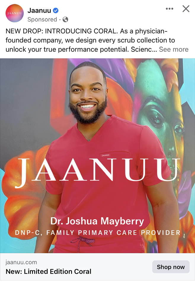 "Physicianfounded" scrubs company Jaanuu features a "Doctor" in its